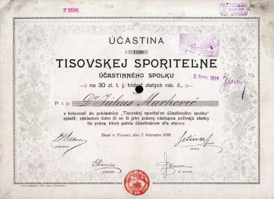 Tisovská sporiteľňa (vzájomná pomocnica), Tisovec -  účastina, 1896