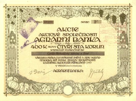 Agrárna banka, Praha - účastina, 1919