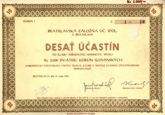 Bratislavská záložňa, Bratislava - 10 účastín, 1940