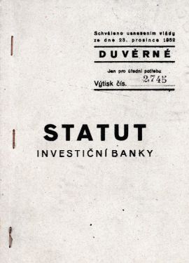 Investičná banka, Praha - štatút, 1952