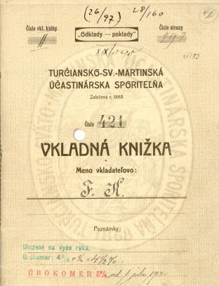 Turčianskosvätomartinská sporiteľňa - vkladná knižka, 1908