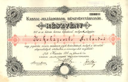 Košická hypotečná banka - účastina, 1898