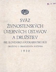 Živnozväz, Bratislava - výročná správa, 1930